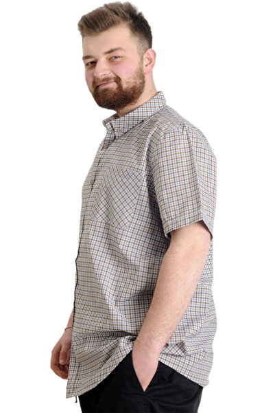 ModeXL Mode Xl Large Size Men's Shirt Plaid Short Sleeve 23301 Dark Brown