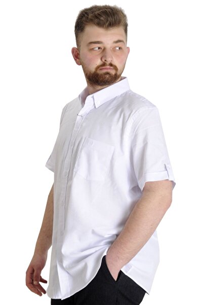ModeXL Mode Xl Large Size Men's Shirt Gabardine Short Sleeve Single Pocket 23302 White