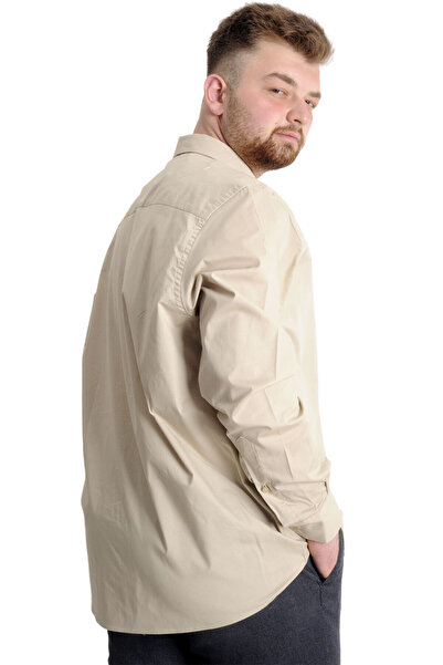 ModeXL Mode XL Large Size Men's Classic Pocket Shirt Lycra 20350 Beige
