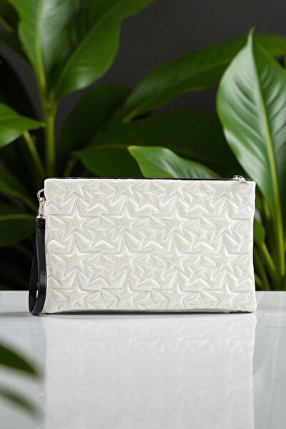 Ecrou White Portfolio Bag with Star Pattern