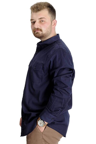 ModeXL Mode XL Large Size Shirt Gabardine Double Pocket Cover 20360 Navy