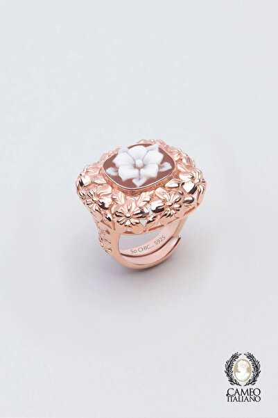 So CHIC... Cameo Italiano 18 Ayar Rose Altın Kaplama Ayarlanabilir Gümüş Yüzük