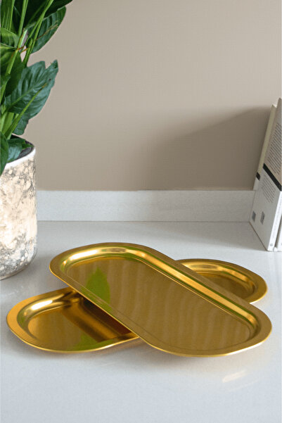 Sarkap Home 2'li Oval Sunumluk Tepsi - Gold