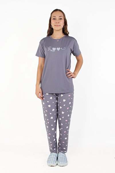 Mckanzie 3220 Milan Crew Neck Short Sleeve Top Long Bottom Loove Pajama Set