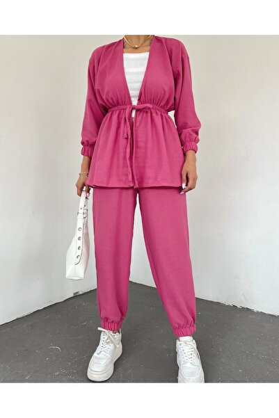 Modamorfo Elastic Double Linen Set with Tie Waist