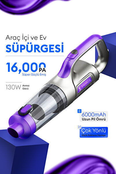 EN SİGA Yüksek emiş güçlü şarjlı 16000 PA Araç içi ve Ev Süpürgesi