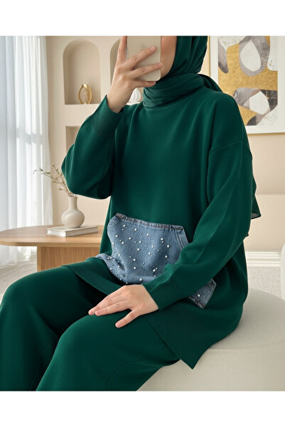 Modamorfo Трикотажний комплект з кишенями «Кенгуру» - Зумрут