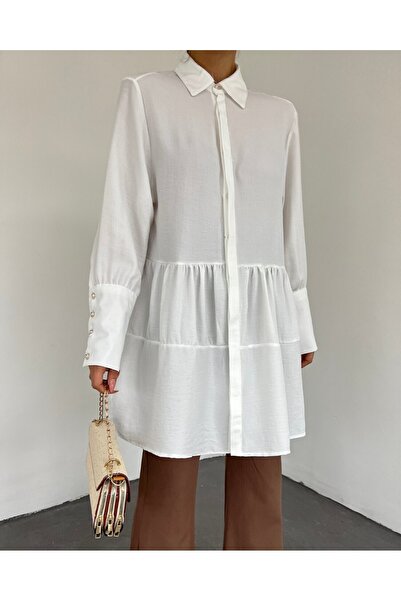 Modamorfo Plátěná tunika s kamennými knoflíky na manžetě