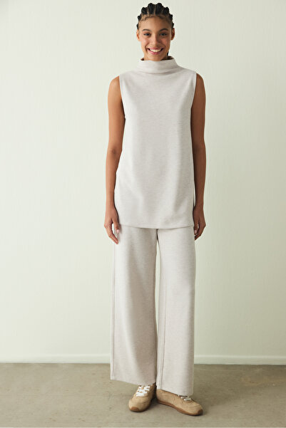 Penti Beige Melange Crew Neck Oversize Sleeveless Top