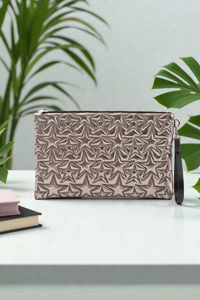 Ecrou Star Patterned Portfolio & Clutch Bag Wallet with Detachable Wrist Strap Zippered 30×19cm