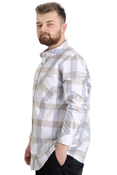ModeXL Plus Size Men's Shirt Plaid Long Sleeve 23300 Brown-Navy Blue