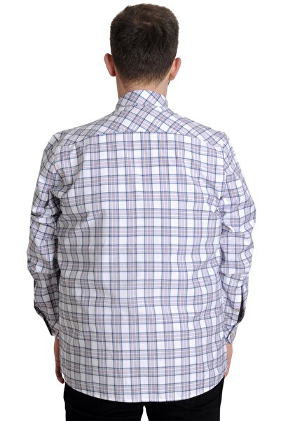 ModeXL Mode Xl Large Size Men's Shirt Plaid Long Sleeve 23300 White