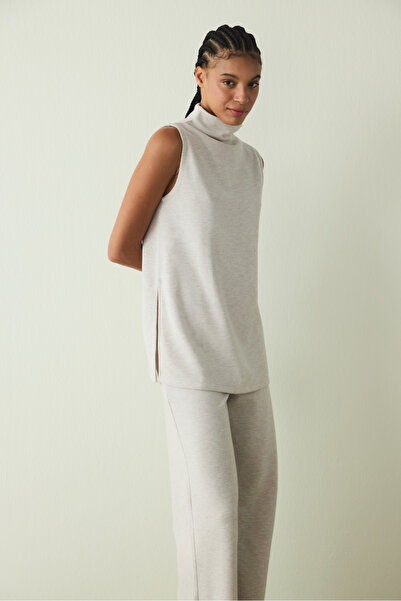 Penti Beige Melange Crew Neck Oversize Sleeveless Top