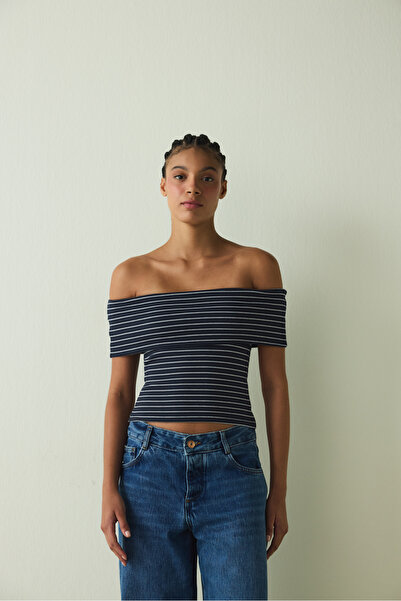 Penti Cupsecret Self-Padded Striped Foldable Madonna Collar Sleeveless Slim Fit Top