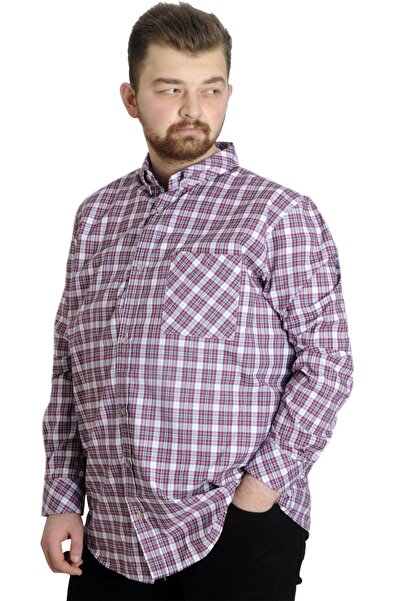 ModeXL Mode Xl Plus Size Men's Plaid Long Sleeve Shirt with Pockets 23300 Plum