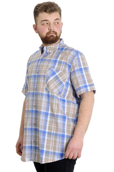 ModeXL Mode Xl Large Size Men's Shirt Plaid Short Sleeve 23301 Sand