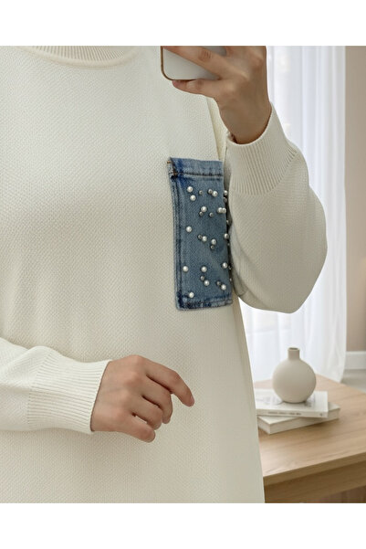 Modamorfo Single Pocket Pearl Knitwear Set - Cream