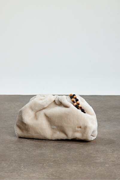 Çantacımstore Women's Drawstring Bag Off-White Plush Fur