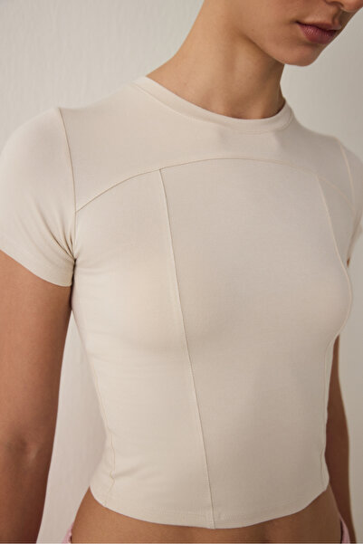 Penti Beige Crew Neck Short Sleeve Slim Fit Modal T-Shirt