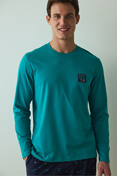 Penti Ανδρικό σετ πιτζάμες από βαμβακερό λαιμόκοψη με στάμπα Super Slogan