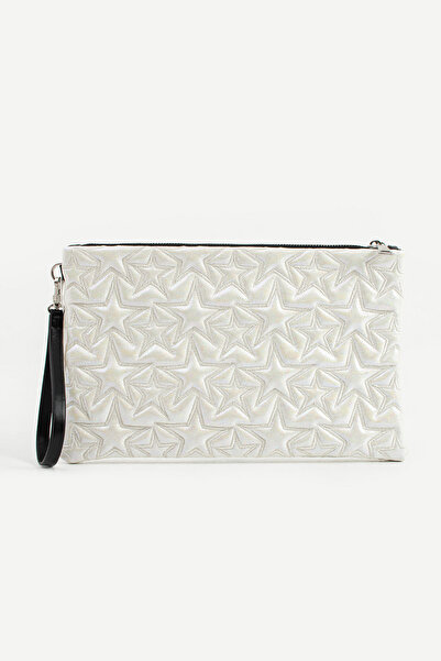 Ecrou Star Patterned White Shiny Portfolio & Clutch Bag 30×19cm