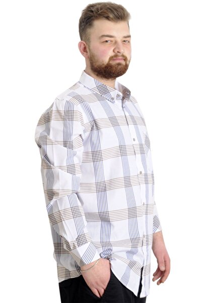 ModeXL Plus Size Men's Shirt Plaid Long Sleeve 23300 Brown-Navy Blue