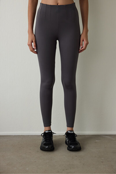 Penti Anthracite High Waist Interlock Detailed Slim Fit Leggings