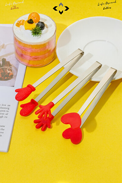 LİGROUND Mini Decorative Serving Tongs Set with Silicone Tips, Non-Slip Holder, Figured Tongs, Kitchen Presentation Turkish Delight Tongs