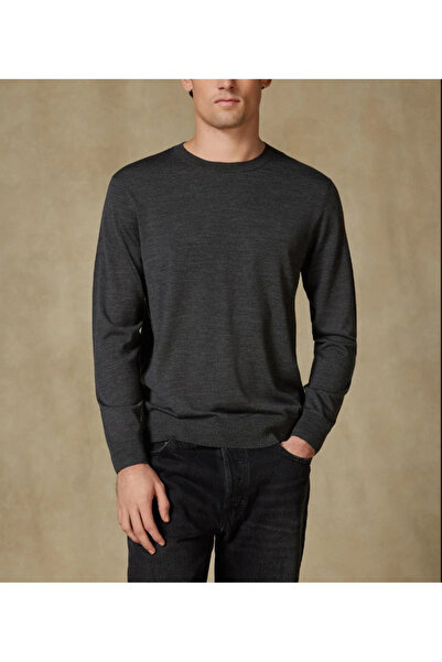 Abbate Salvano Knitted 100% Wool Modern Fit Gray Crew Neck Men's Plain Knitwear