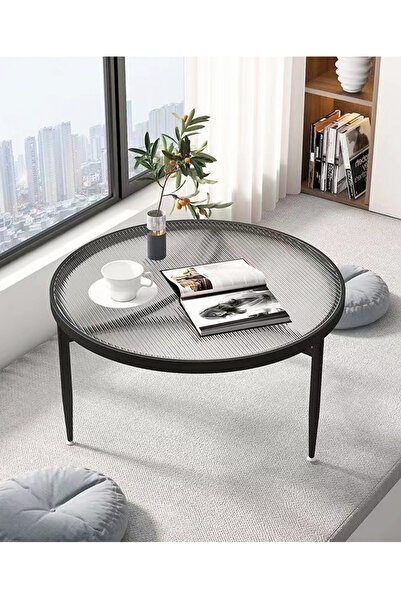C&C Home Nordic Japanese Tempered Glass Round Coffee Table Black 70x70x45cm