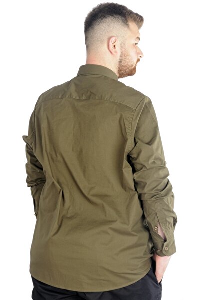 ModeXL Ανδρικό κλασικό πουκάμισο Mode Xl Large Size Lycra 20351 Χακί