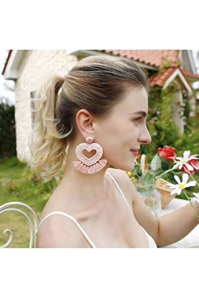 Ezera Cercei Jhumka în formă de inimă cu mărgele Miyuki, stil indian, roz