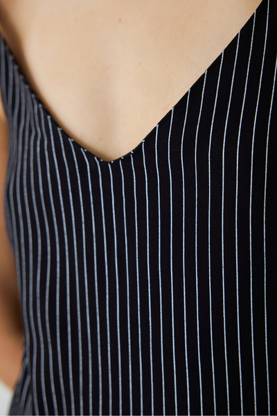 Penti Black Striped V-Neck Adjustable Strap Nightgown