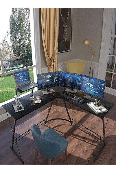 C&C Home L-Shaped Desk Computer Corner Table 51 Inch Black