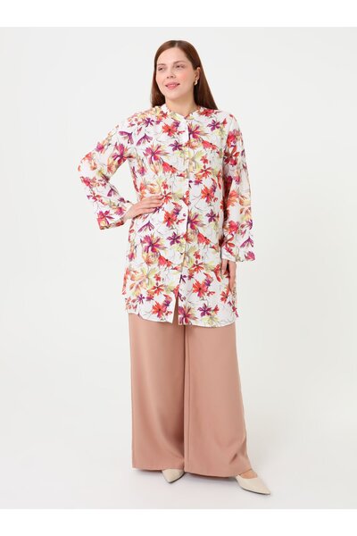 ALİA Floral Patterned Plus Size Tunic - Pink - Alia