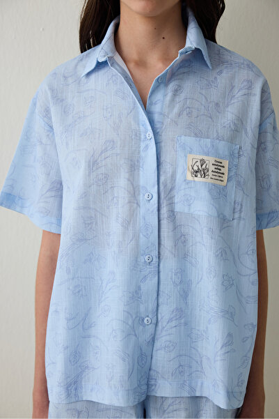 Penti Set de pijamale albastru deschis Antalya cămașă florală din bumbac căpșuni - inspirat de Flora