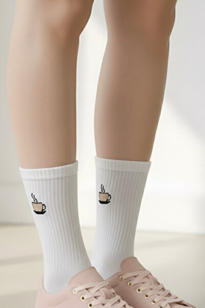 AYDK Unisex 4 Pairs White Sock Set, Minimal Embroidery Summer and Winter