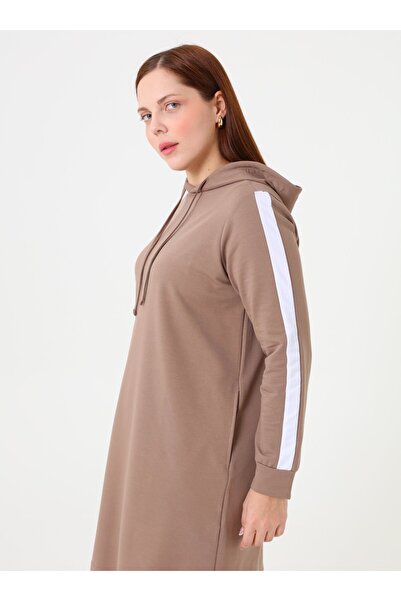 ALİA Plus Size Natural Fabric Sports Tunic&Pants Two-Piece Set - Mink -