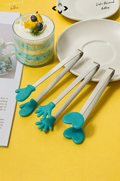 LİGROUND Mini Decorative Serving Tongs Set with Silicone Tips, Non-Slip Holder, Figured Tongs, Kitchen Presentation Turkish Delight Tongs