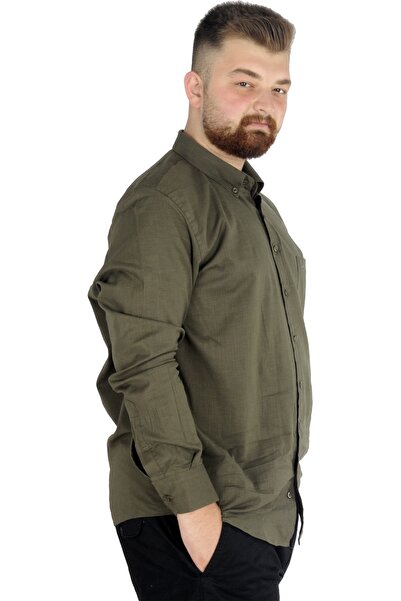 ModeXL Men's Linen Pocket Shirt - Plus Size, Khaki 20386
