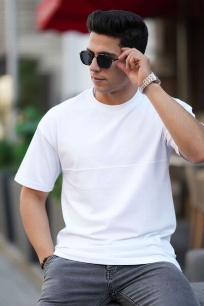 comstar Men's Oversize Stitching Mark Basic Short Sleeve White T-Shirt