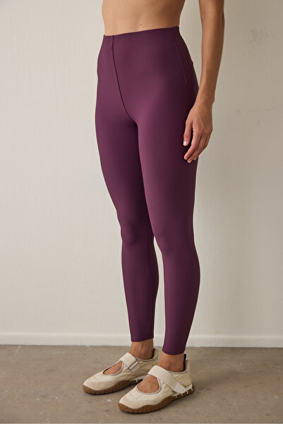 Penti Purple Cut-Out Detailed Ribbed High Waist Recovery Leggings