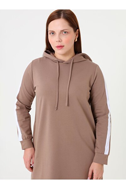 ALİA Plus Size Natural Fabric Sports Tunic&Pants Two-Piece Set - Mink -