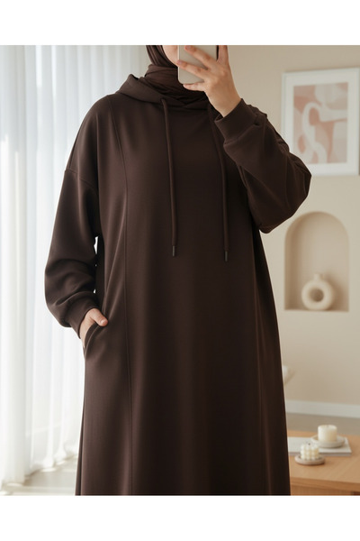 Modamorfo بدلة غوص بغطاء للرأس وجيب نصف رقبة - بني