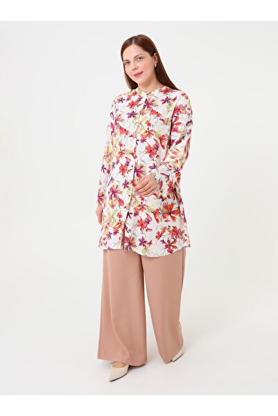 ALİA Floral Patterned Plus Size Tunic - Pink - Alia
