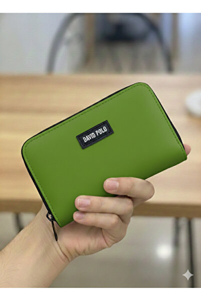 PurpleART Women's Pistachio Green Written Zipper Polo Embroidered Mini Wallet 8X13Cm