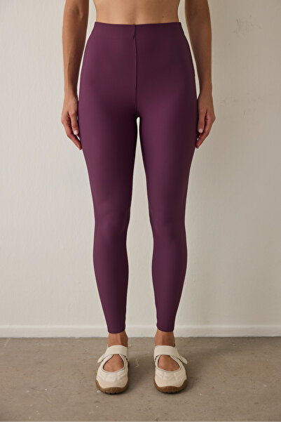 Penti Purple Cut-Out Detailed Ribbed High Waist Recovery Leggings