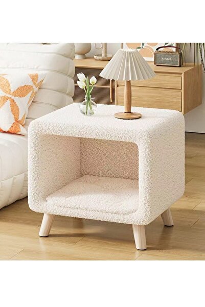 Raffine Multifunction Modern Bedside Table with Cat Nest, Removable Cushion, 50x50x45 cm