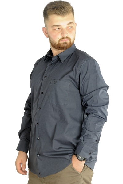 ModeXL Mode Xl Large Size Men's Classic Pocket Shirt Lycra 20350 Anthracite