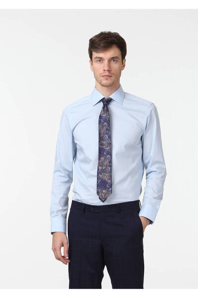 Ramsey Класична синя бавовняна суміш, прямий крій, приталена сорочка